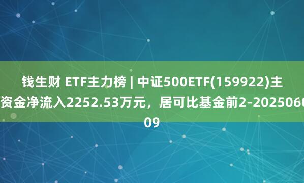 钱生财 ETF主力榜 | 中证500ETF(159922)主力资金净流入2252.53万元，居可比基金前2-20250609